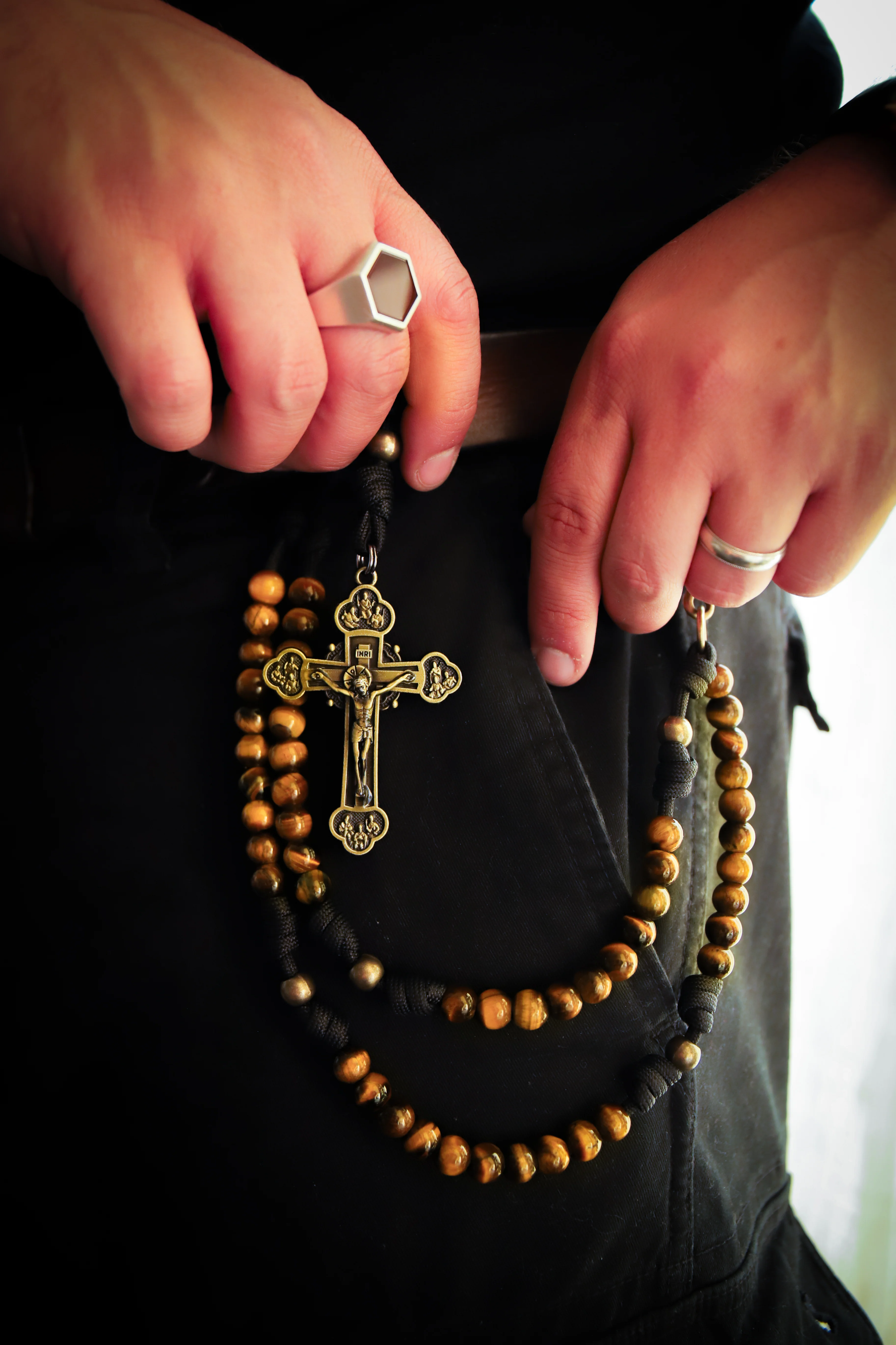 Limited Edition Apostolic Belt Rosary - Tiger's Eye Stone and Brass - Image 12