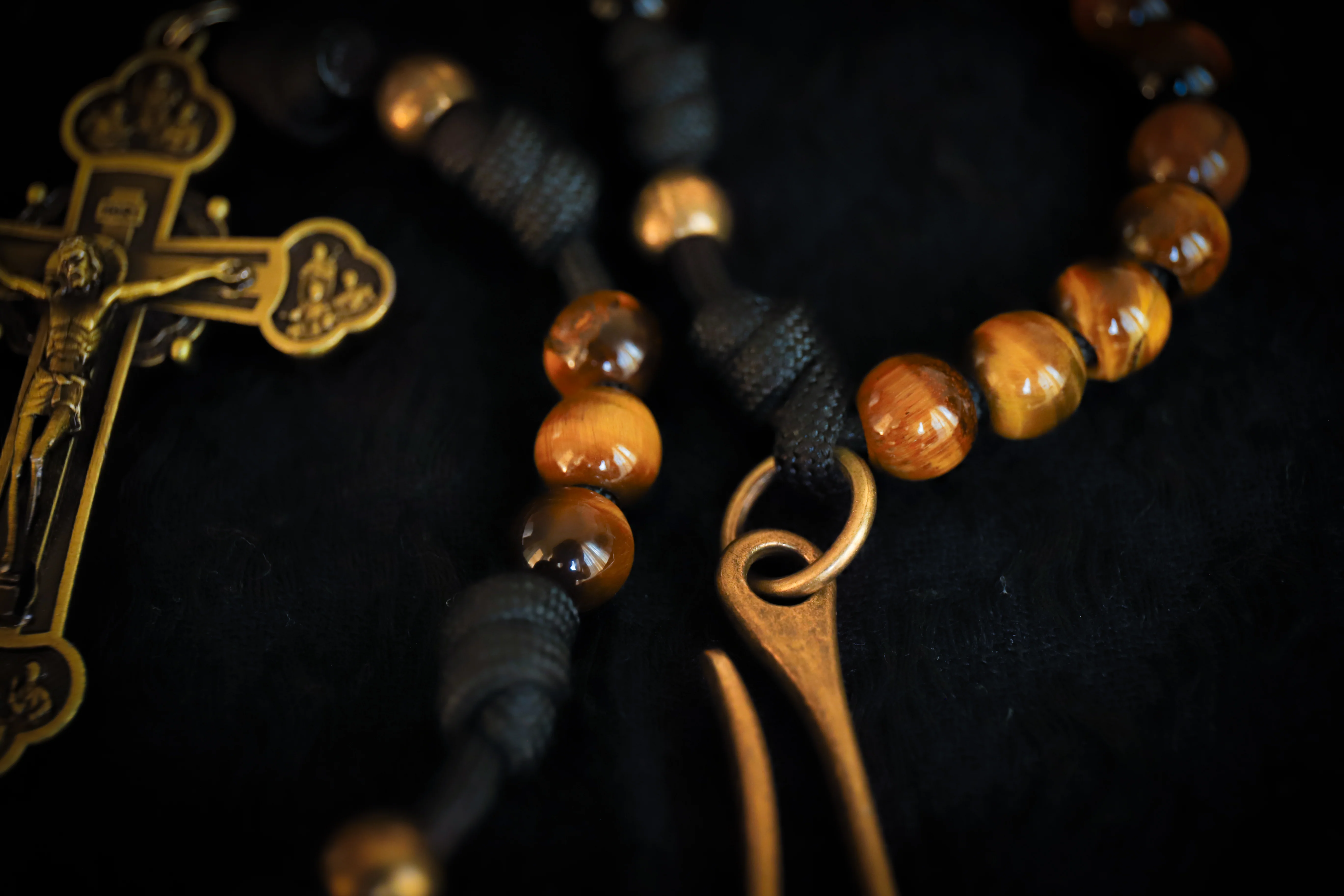 Limited Edition Apostolic Belt Rosary - Tiger's Eye Stone and Brass - Image 3
