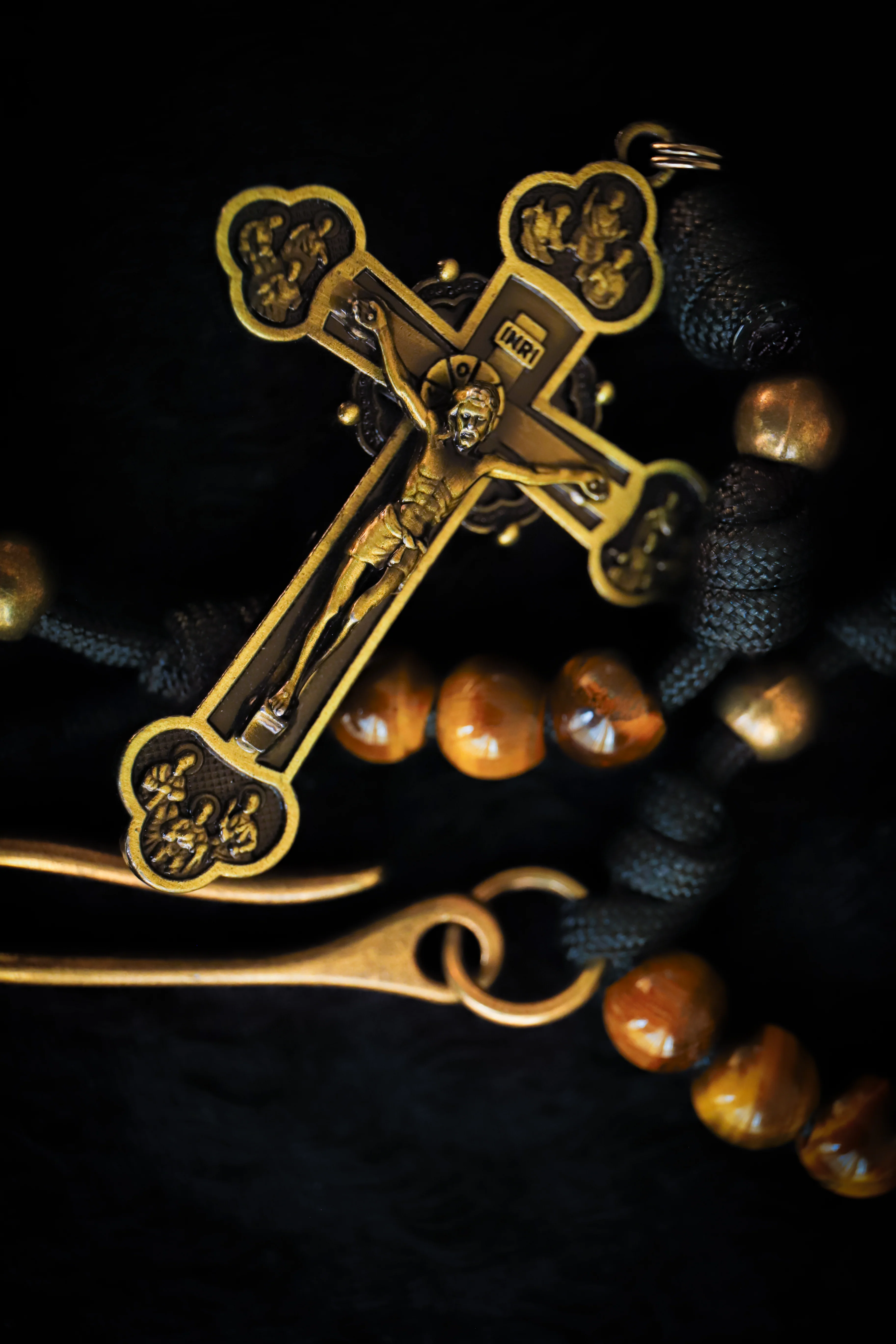 Limited Edition Apostolic Belt Rosary - Tiger's Eye Stone and Brass - Image 4