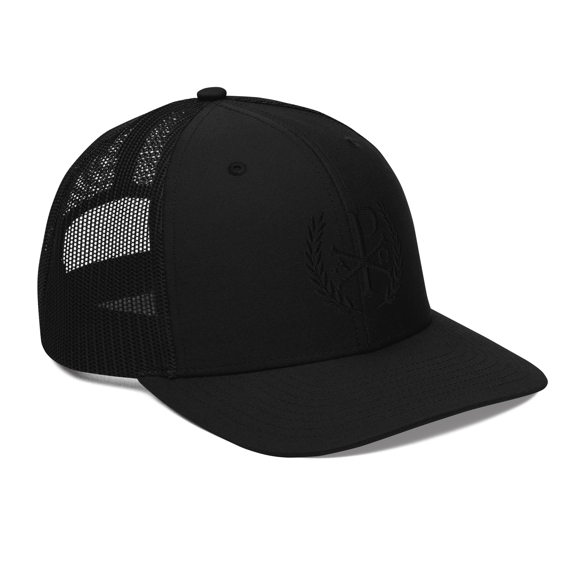 Black on Black Victory Chi Rho Trucker Cap - Image 4