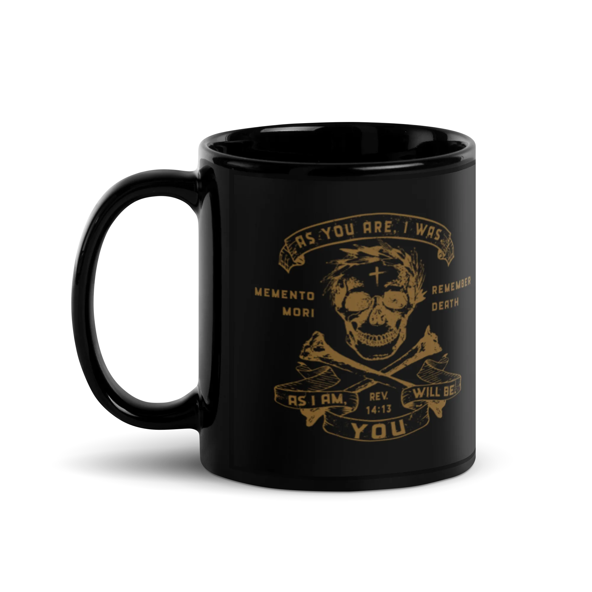 Memento Mori 3 - Black Glossy Mug - Image 3