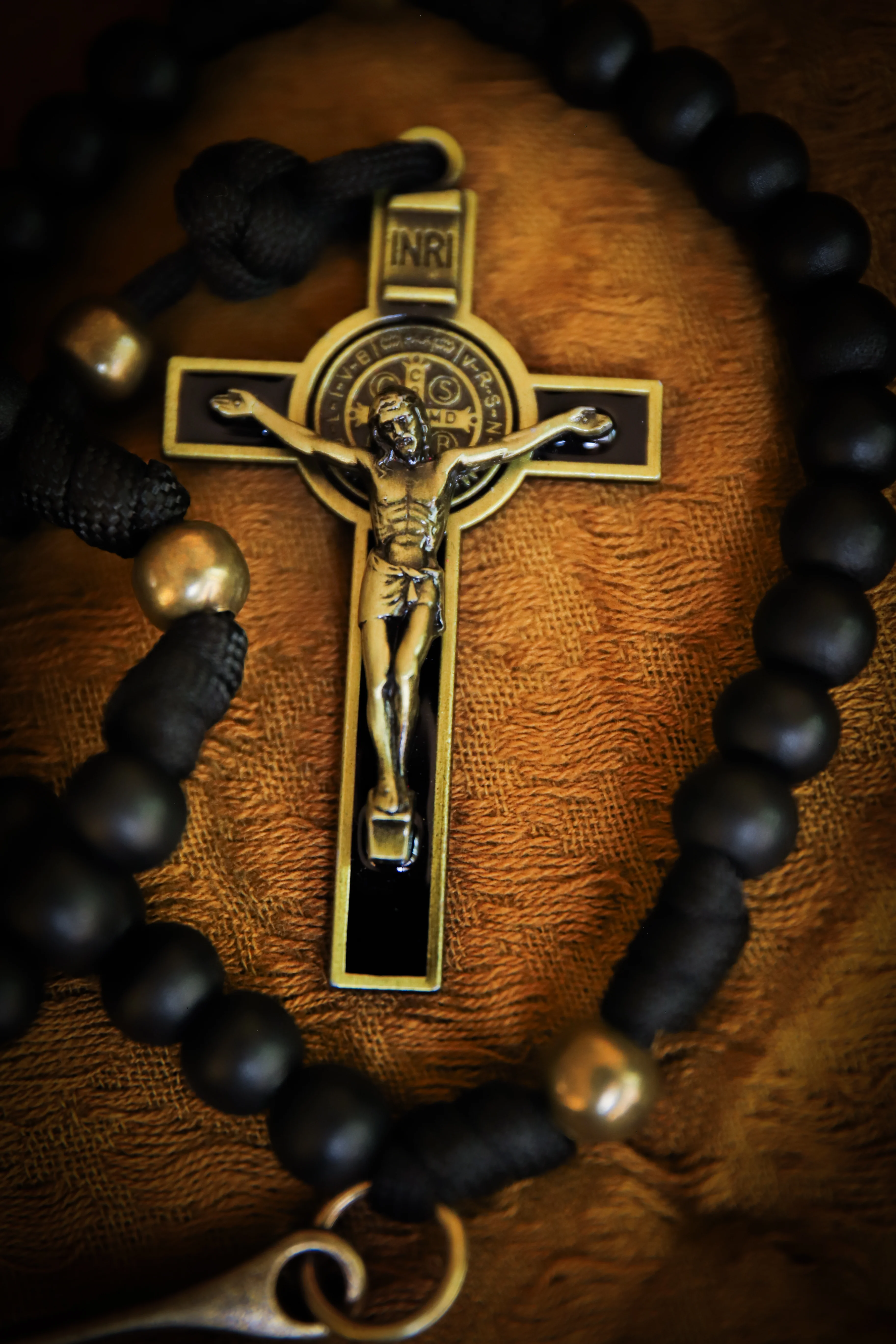St. Benedict Belt Rosary - Black Wood and Brass - Image 3