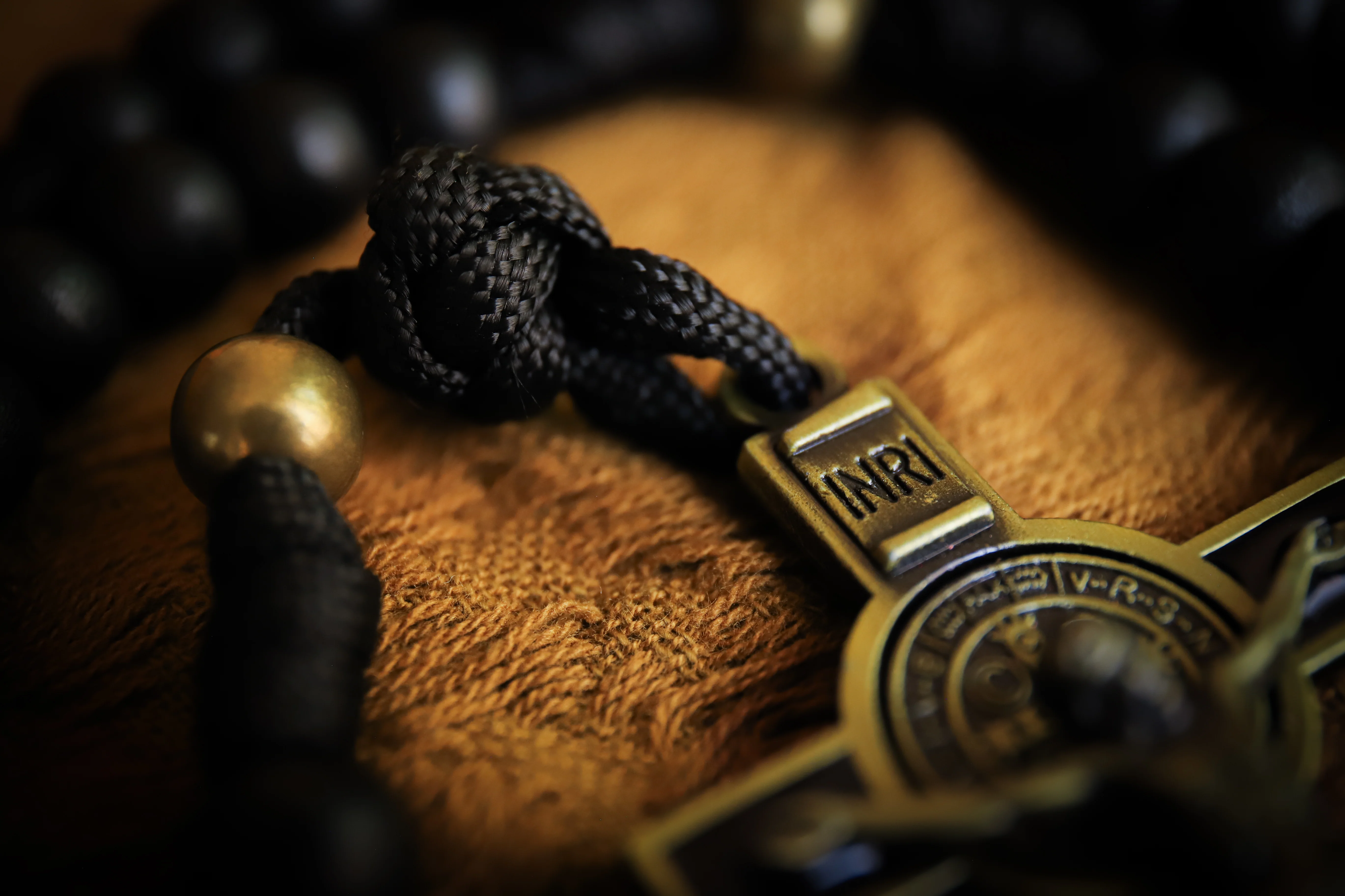 St. Benedict Belt Rosary - Black Wood and Brass - Image 8