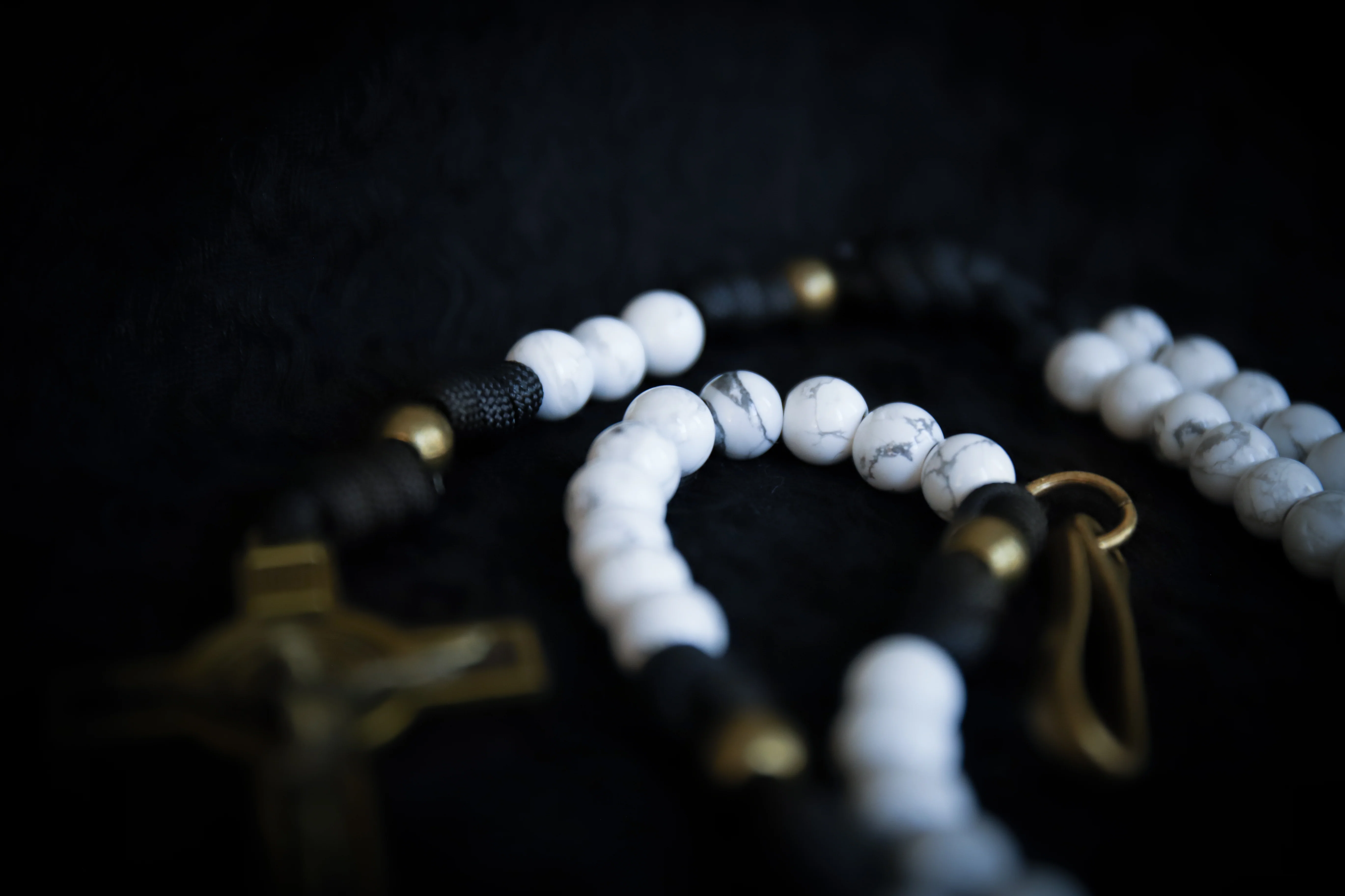 Limited Edition St Benedict Belt Rosary - White Marble Stone and Brass - Image 3